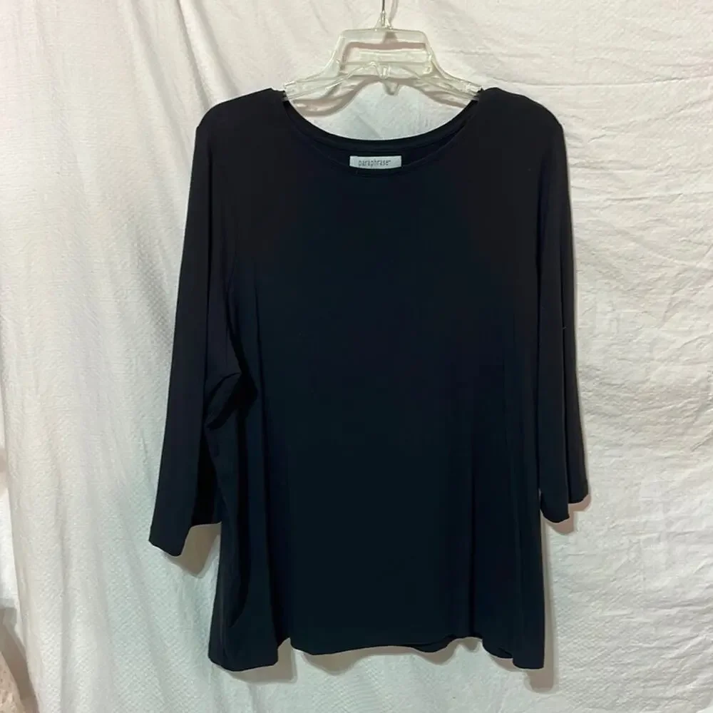 Paraphrase 2x black 3/4 sleeve simple black slight scoop neck cotton spandex euc